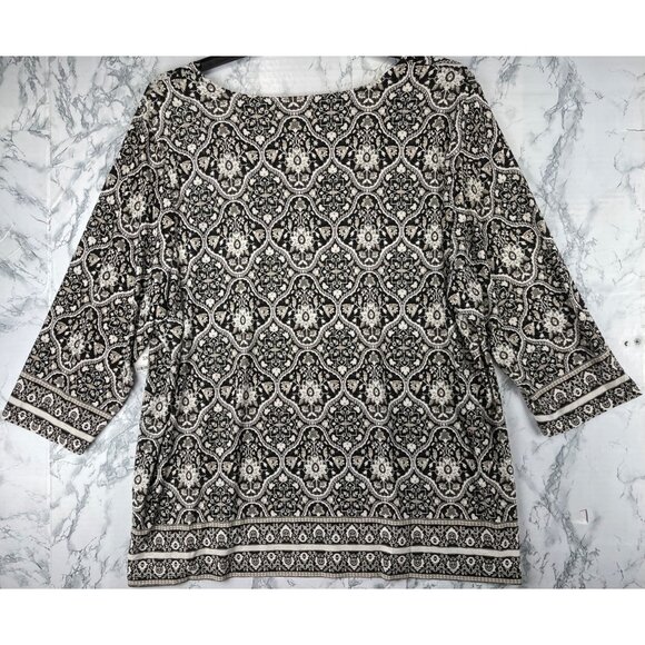 JM Collection Womens 3X Jacquard Blouse Deep Black CB - Picture 2 of 9